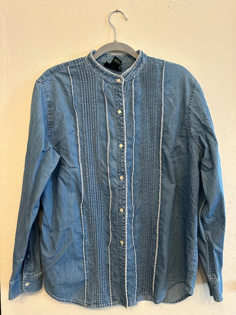 Ralph Lauren Light Blue Denim Button-Up Top with Lace Trim